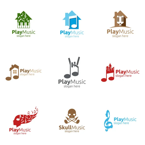 Logo muzyczne z notatką i Play Concept — Wektor stockowy