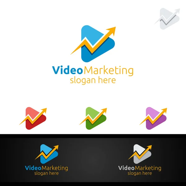 Video Marketing Financiële Adviseurs Logo Ontwerp Sjabloon Pictogram — Stockvector