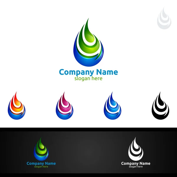 Agua Gota Vector Logotipo Diseño Template Ecology Agua Limpia Filtración — Vector de stock