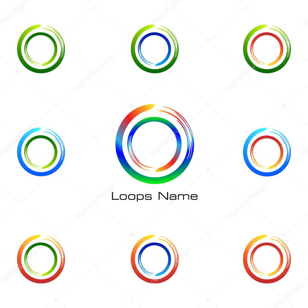 Abstract Loop Logo with Geometric Circle Wheels set. Business icon, web, Vector Label and Emblem.