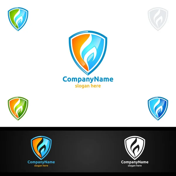 Fire Flame Logo Security Concept Vector Tervezés — Stock Vector