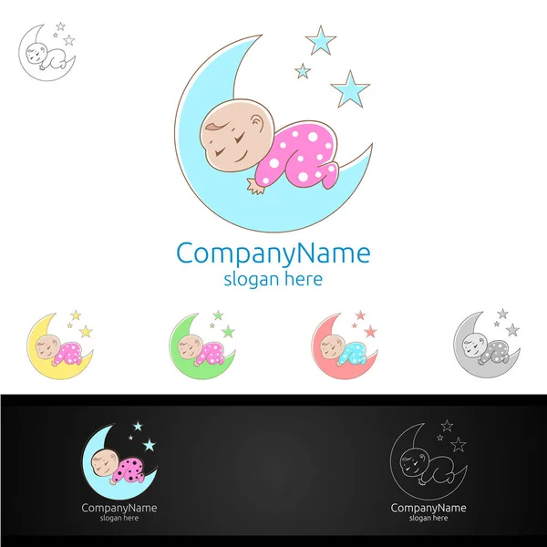 Niedliches Baby Sleep Vector Logo Design Für Babyshop Oder Babystore — Stockvektor