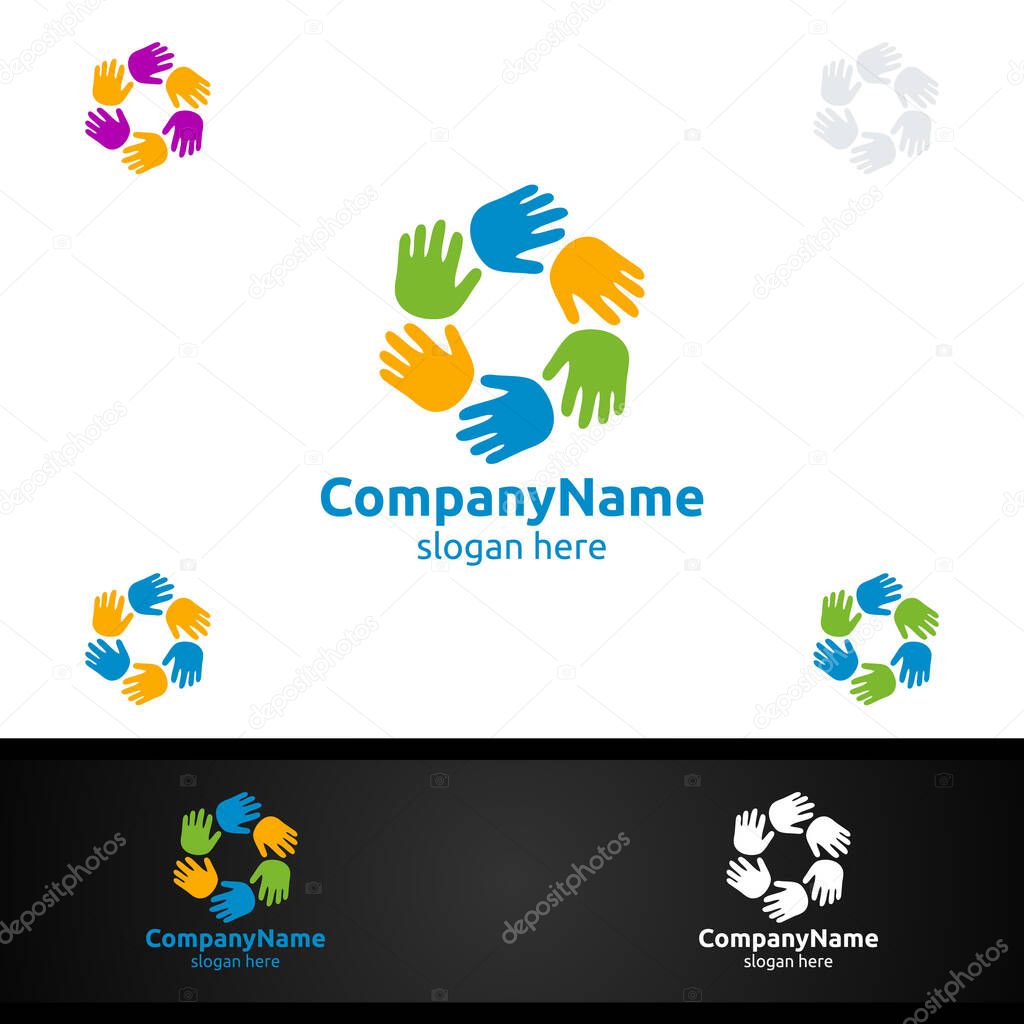 Colorful Children Hand Vector Logo Design for Education or Creative Idea