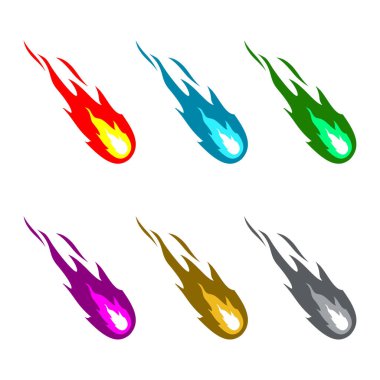 Meteorit 'in Alevi ve Ateşi. Çizgi film Stili Vektör Tasarımı 'nda gezegene yağmur yağar