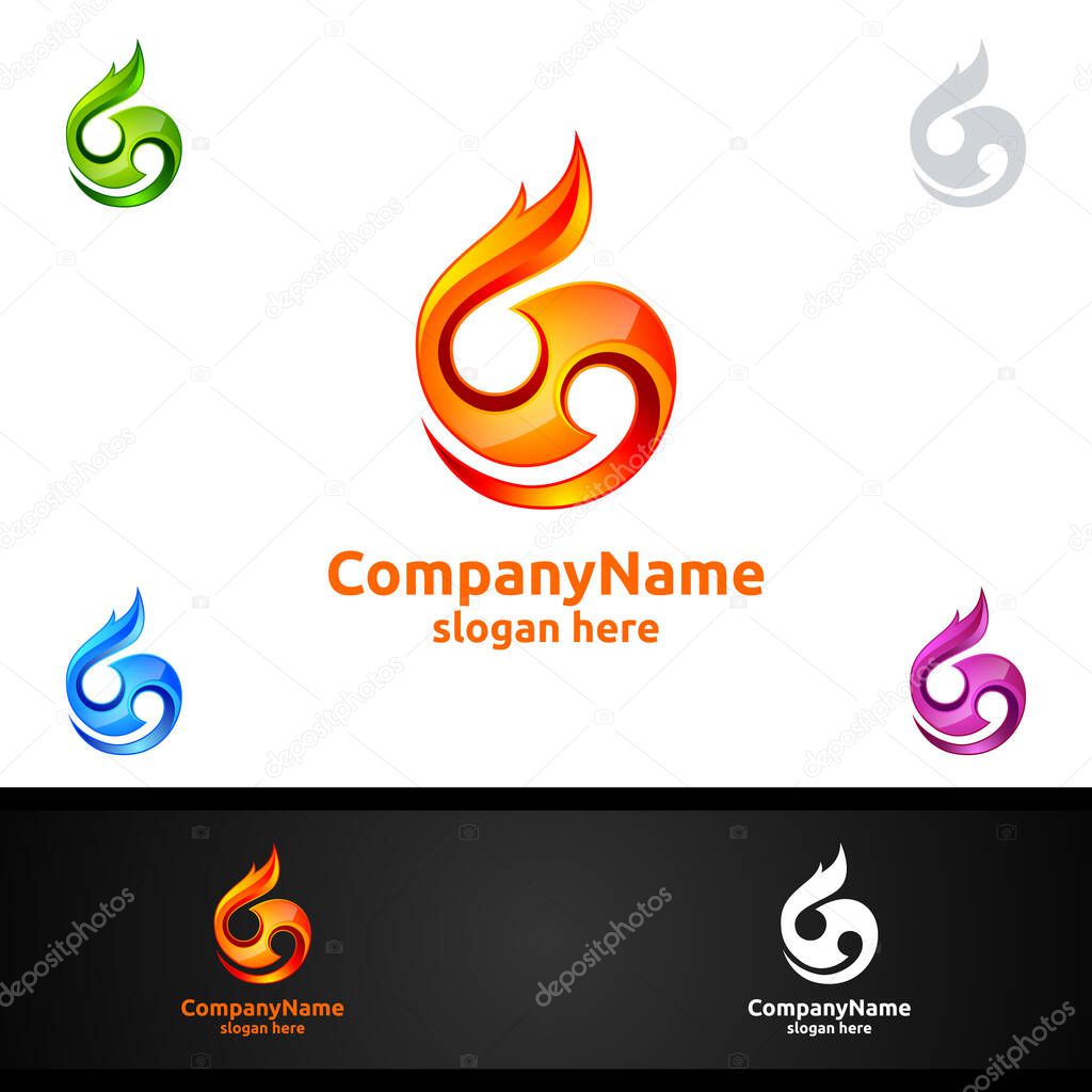 Fire and Flame with Yin and Yang Logo Design Concept