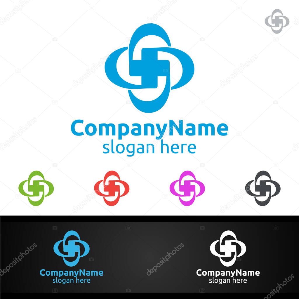 Cross Medical Hospital Logo for Emergency Clinic Drug store or Volunteers Concept