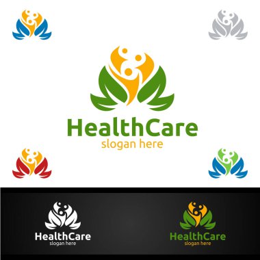 Eğitim, Yoga, Fitness veya Yardım Konsepti Sağlık ve Kalp Vektör Logosu Tasarımı