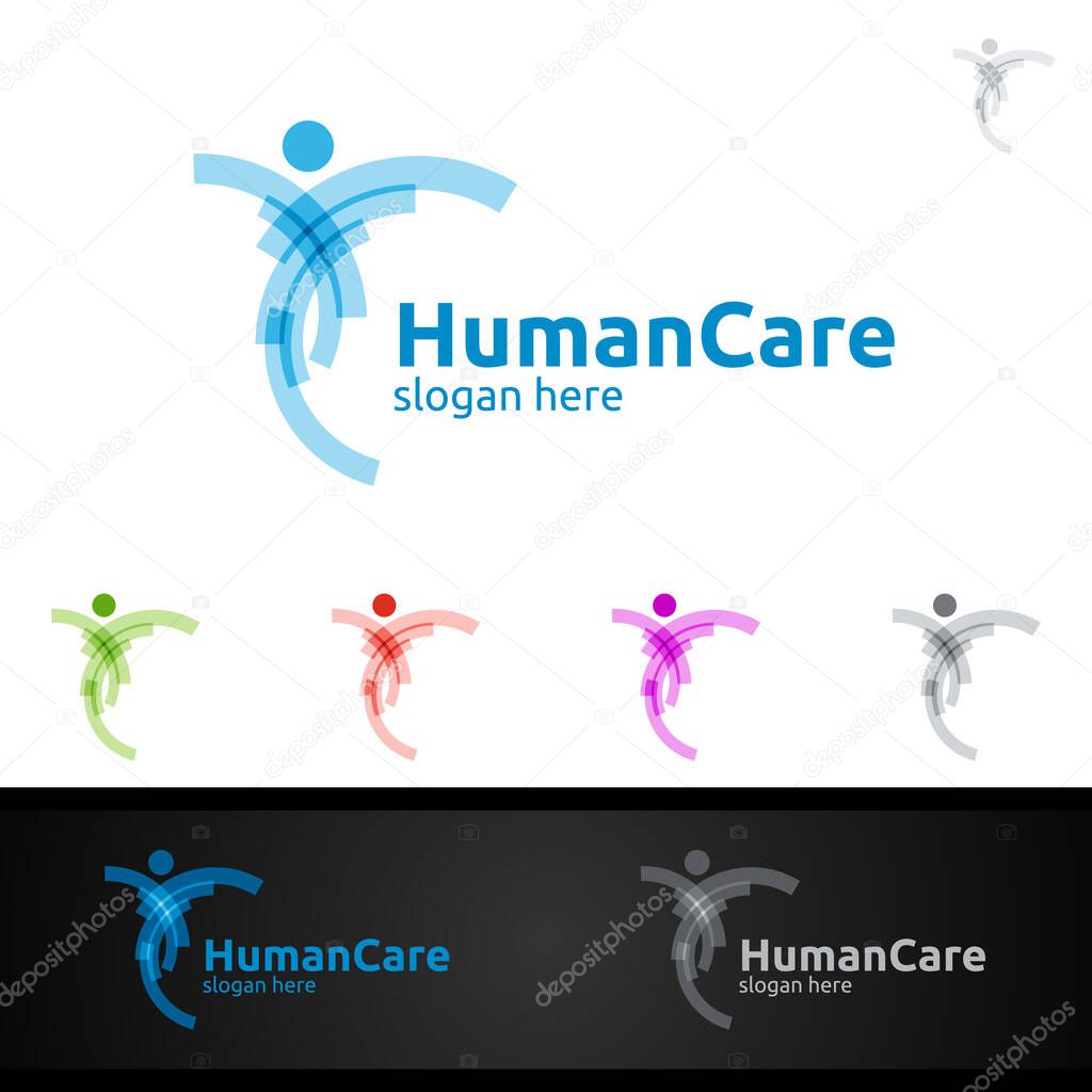 Health Care and Heart Vector Logo Design for Education, Yoga, Fitness or Charity Concept