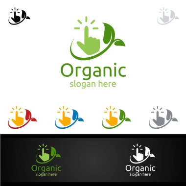 Bitki, Ekoloji, Sağlık, Yoga, Gıda veya Çiftlik Konsepti için Çevrimiçi Doğal ve Organik Logo Şablonu