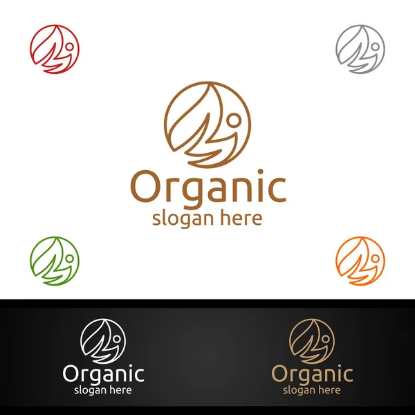 Plantilla Diseño Logotipo Natural Orgánico Para Herbal Ecología Salud Yoga — Archivo Imágenes Vectoriales