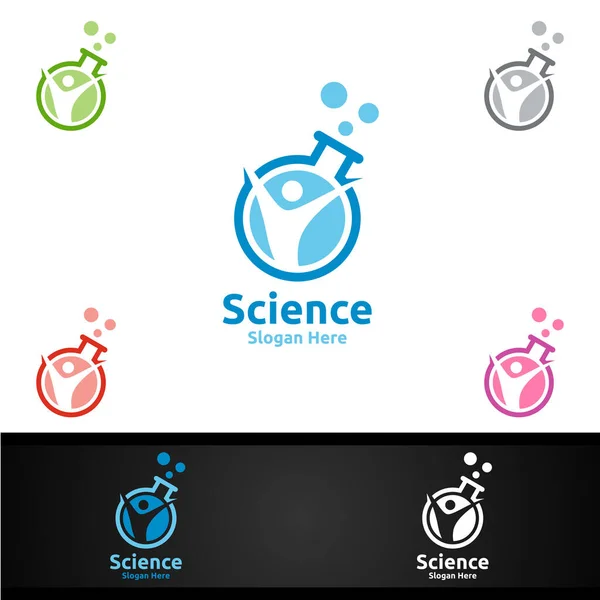 Science Research Lab Logo Microbiology Biotechnology Chemistry Education Design Concept — 스톡 벡터