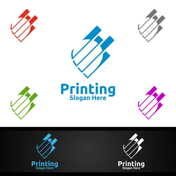 Pin Locator Printing Company Vector Logo Σχεδιασμός Για Media Λιανική — Διανυσματικό Αρχείο