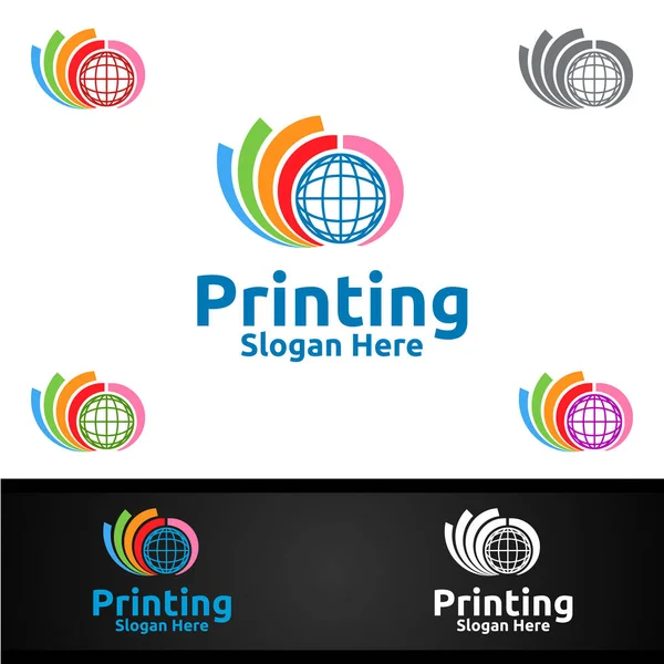Global Printing Company Vector Logo Σχεδιασμός Για Media Λιανική Διαφήμιση — Διανυσματικό Αρχείο