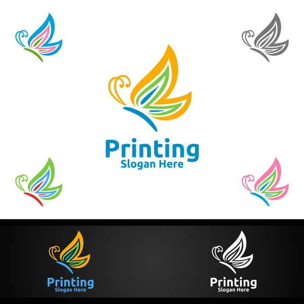 Butterfly Printing Company Vector Logo Σχεδιασμός Για Media Λιανική Διαφήμιση — Διανυσματικό Αρχείο