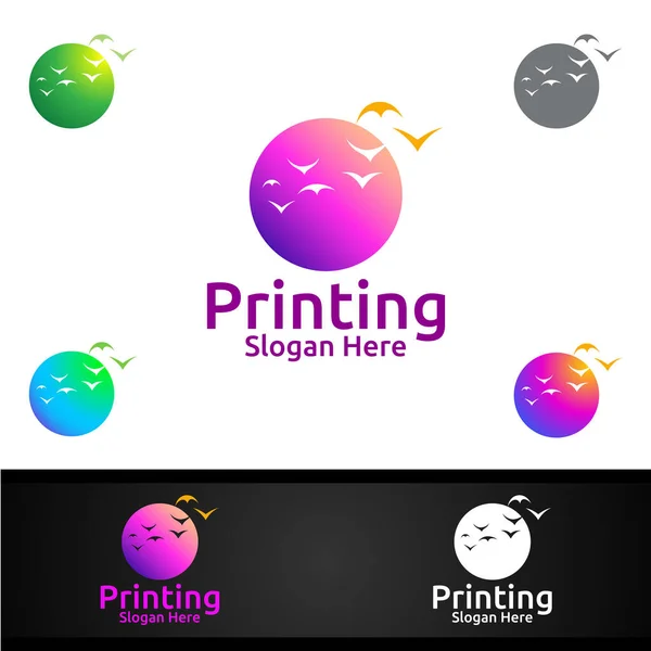 Beauty Printing Company Vector Logo Σχεδιασμός Για Media Λιανική Διαφήμιση — Διανυσματικό Αρχείο