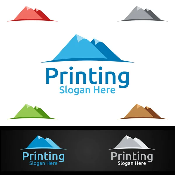 Mountain Printing Company Vector Logo Design Media Sprzedaż Detaliczna Reklama — Wektor stockowy