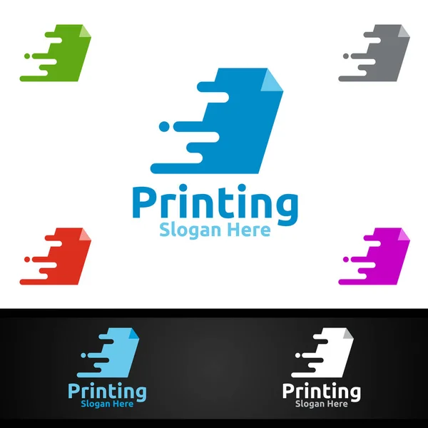 Fast Printing Company Vector Logo Σχεδιασμός Για Media Λιανική Διαφήμιση — Διανυσματικό Αρχείο