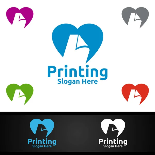 Love Printing Company Vector Logo Σχεδιασμός Για Media Λιανική Διαφήμιση — Διανυσματικό Αρχείο