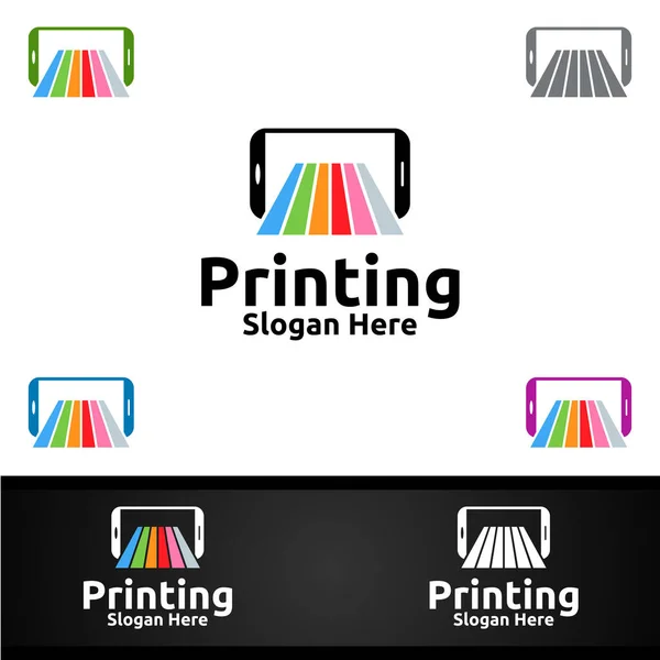 Mobile Printing Company Vector Logo Σχεδιασμός Για Media Λιανική Διαφήμιση — Διανυσματικό Αρχείο