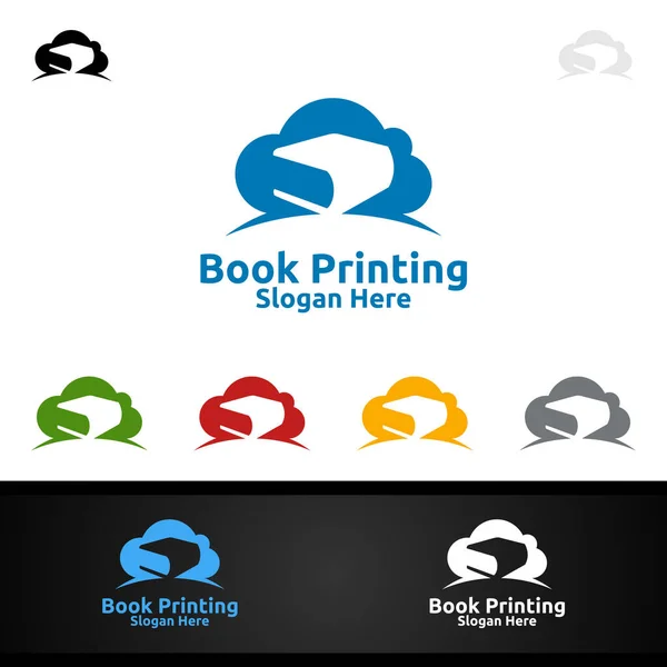 Cloud Book Printing Company Vector Logo Σχεδιασμός Για Πώληση Βιβλίων — Διανυσματικό Αρχείο