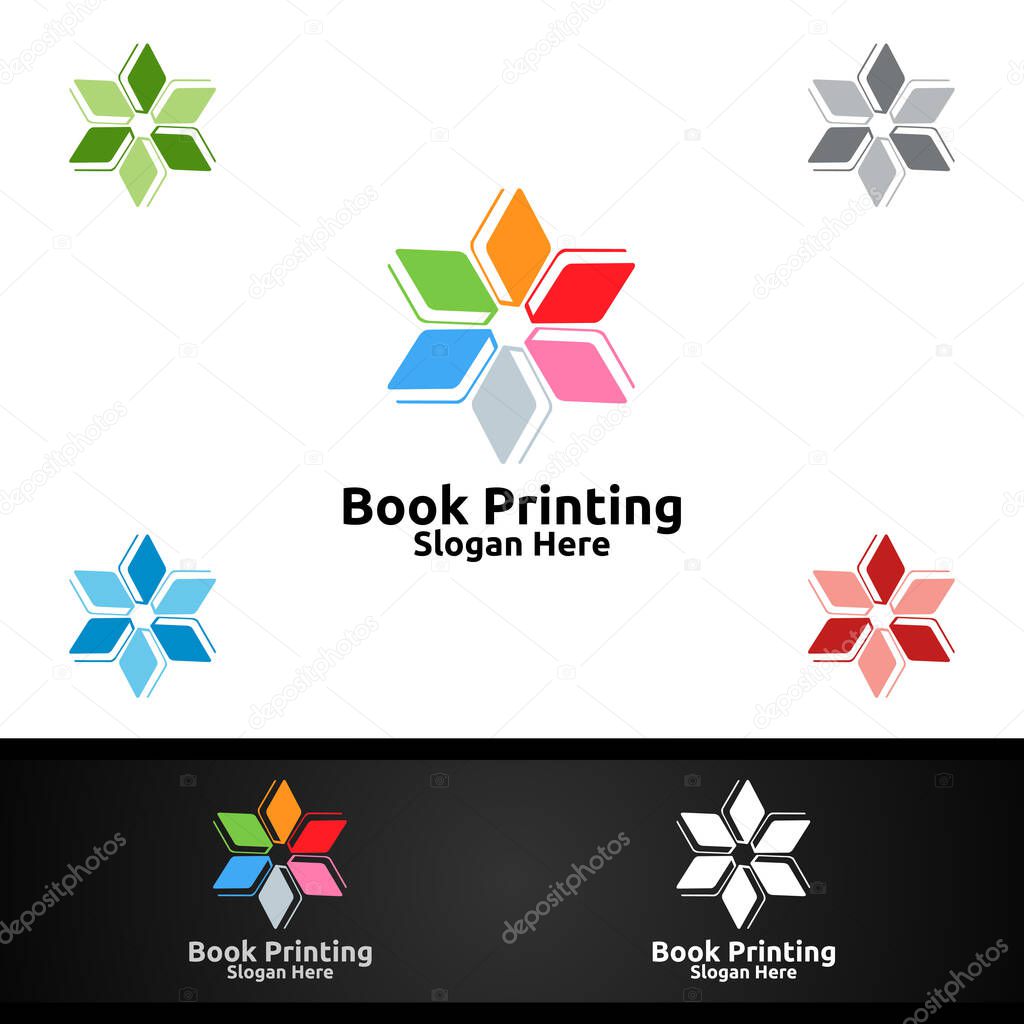Star Book Printing Company Vector Logo Design for Book sell, Book store, Media, Retail, Advertising, Newspaper or Paper Agency Concept