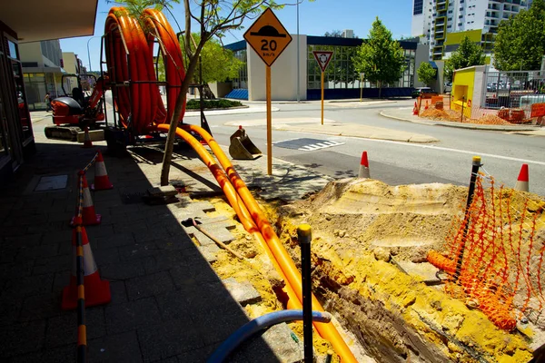 Construcción Tuberías Agua Ciudad — Foto de Stock