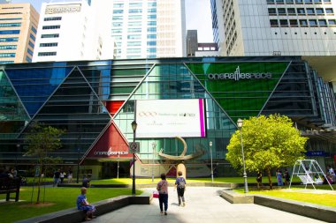 Singapore, Singapore - April 13, 2019: Exterior of One Raffles Place Shopping Mall