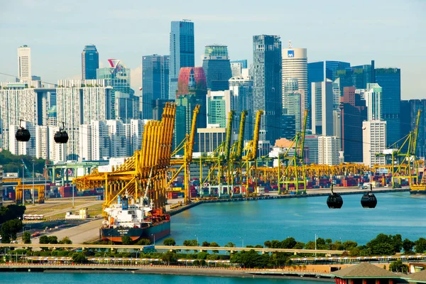 Singapore City Singapore April 2019 Kabelbanen Met Uitzicht Haven Skyline — Stockfoto