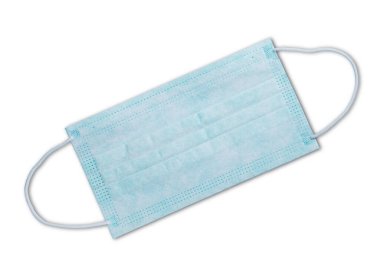 Tıbbi koruyucu maske, beyaz arka planda tıbbi koruyucu maske. Tek kullanımlık yüz maskesi ağız ve burnu kapatır. Sağlık ve Tıp Konsepti.