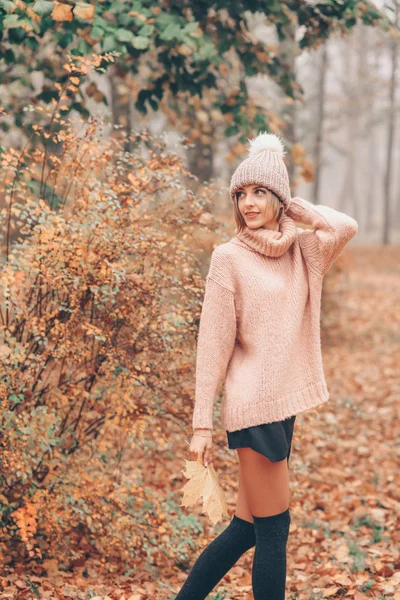 Schöne Junge Frau Herbstlichen Park — Stockfoto