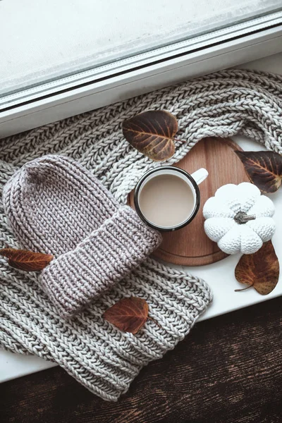 Stilleven Met Kopje Koffie Ruiten — Stockfoto