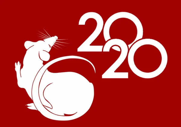 New year illustration on the Chinese calendar year of the Rat on a red background.