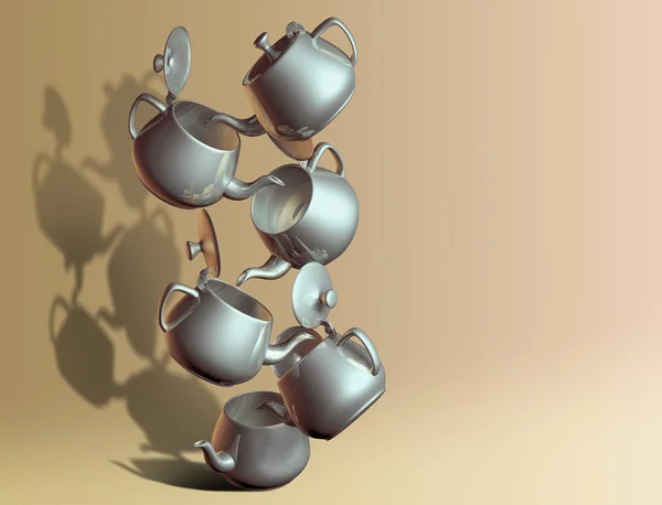 Золотий Чайник Виливає Рідину Старий Іржавий Чайник Концепція Систематизації Рендеринг — стокове фото