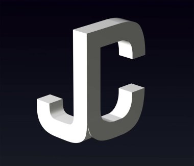 Font stylization of the letters J and Z, R, D, L, G, E, C, B, font composition of the logo. 3D rendering.