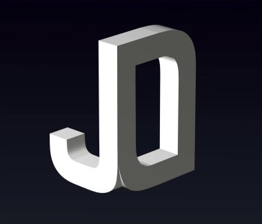 Font stylization of the letters J and Z, R, D, L, G, E, C, B, font composition of the logo. 3D rendering.