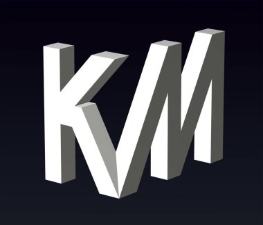 Font stylization of the letters K and Z, Y, W, V, M, S, A, font composition of the logo. 3D rendering.