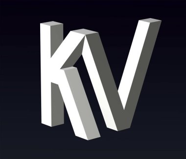 Font stylization of the letters K and Z, Y, W, V, M, S, A, font composition of the logo. 3D rendering.