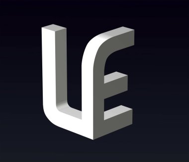 Font stylization of the letters L and Z, Y, X, U, S, R, Q, R, P, O, N, M, K, H, J. F, E, D, C. A, B, font composition of the logo. 3D rendering.