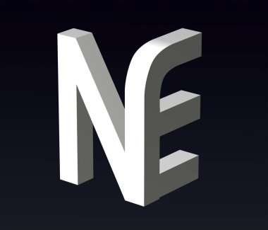 Font stylization of the letters N and Z, W, E,  V, T, S, R, Q, O, N, G, F, E, D, C, B, A, P, font composition of the logo. 3D rendering.