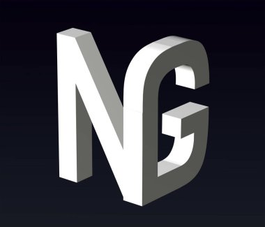 Font stylization of the letters N and Z, W, E,  V, T, S, R, Q, O, N, G, F, E, D, C, B, A, P, font composition of the logo. 3D rendering.