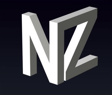 Font stylization of the letters N and Z, W, E,  V, T, S, R, Q, O, N, G, F, E, D, C, B, A, P, font composition of the logo. 3D rendering.