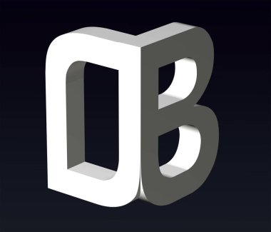 Font stylization of the letters O and A, B, C, E, L, P, Q, T, V, W, Y, Z, font composition of the logo. 3D rendering.