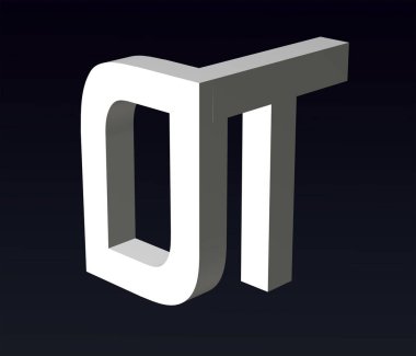 Font stylization of the letters O and A, B, C, E, L, P, Q, T, V, W, Y, Z, font composition of the logo. 3D rendering.