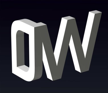 Font stylization of the letters O and A, B, C, E, L, P, Q, T, V, W, Y, Z, font composition of the logo. 3D rendering.