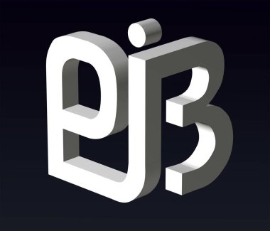 Font stylization of the letters PJ and R, Z, Y, X, V, W, R, U, N, M, K,H, B, font composition of the logo. 3D rendering.