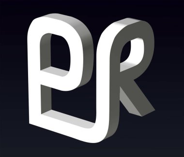 Font stylization of the letters P and R, font composition of the logo. 3D rendering.