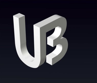 U ve A, C, B harflerinin yazı tipi, logonun yazı tipi bileşimi. 3d oluşturma