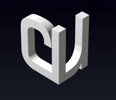 C ve A, B, C, D, E, F, G, H, J, L, M, N, O, P, Q, R, S, Y, Z harflerinin yazı tipi şekli. 3d görselleştirme