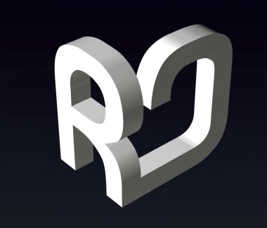 R ve A, B, C, L, M, S, Y, B harflerinin yazı tipi şekli, logonun yazı tipi bileşimi. 3d görselleştirme