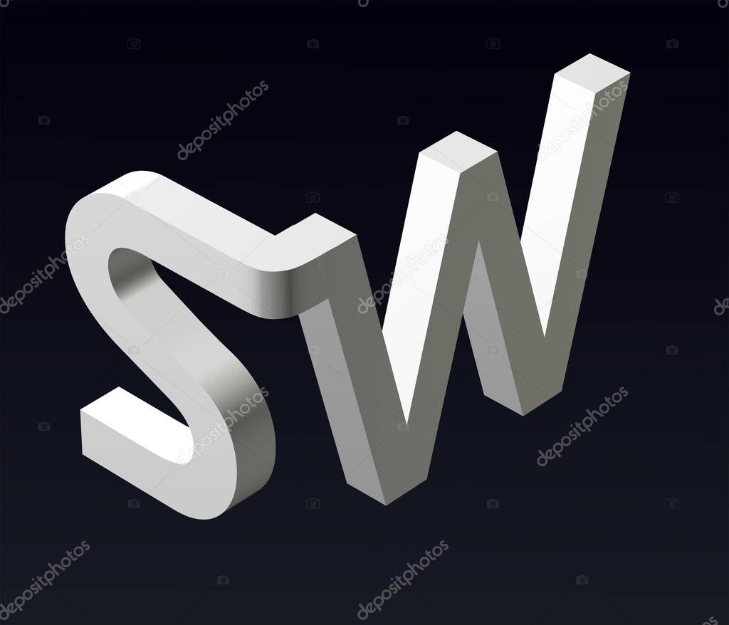 Font stylization of the letters S and B, D, P, R, V, W, 3, font composition of the logo. 3D rendering